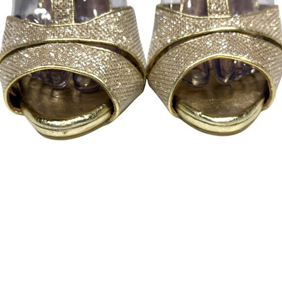 Champagne Gold Metallic T-Strap Heels Size 39 (8.5/9) - Picture 3 of 15